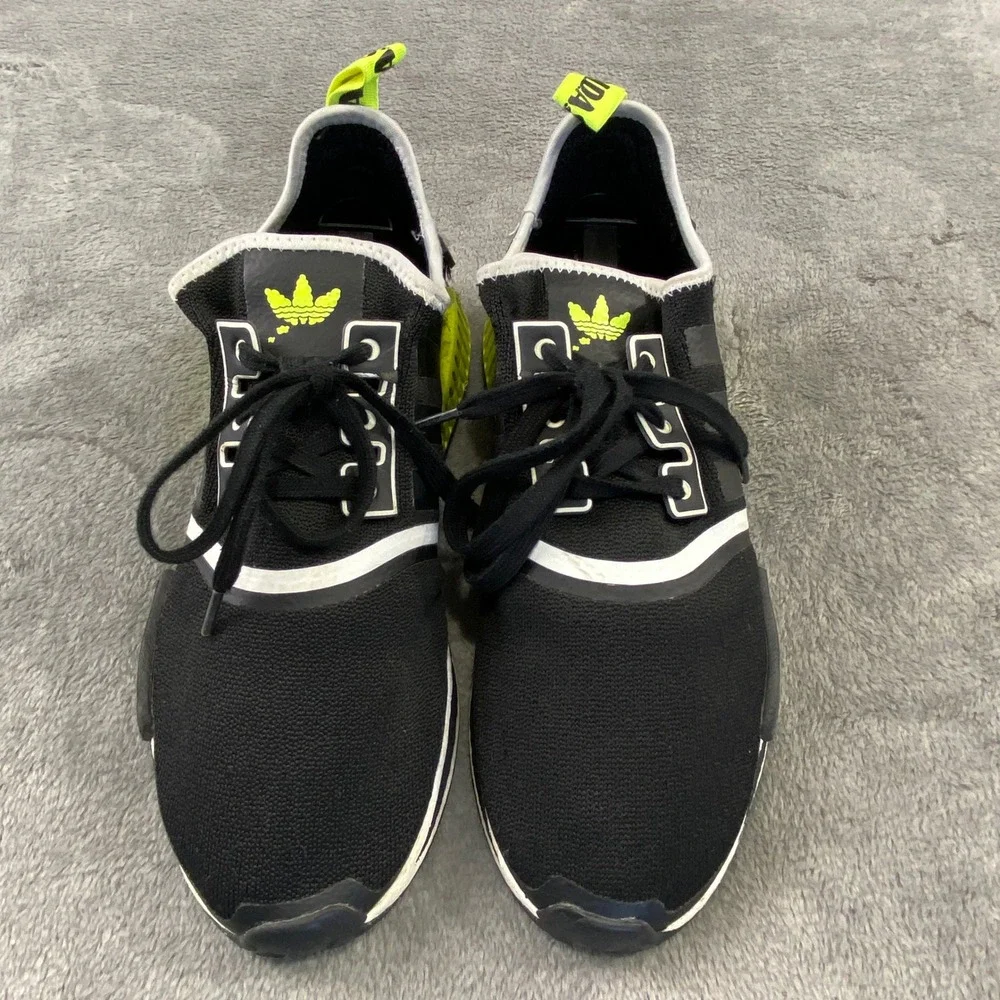 Adidas NMD R1 Black Neon Yellow Mens Sz 12 GV7183 Shoes Sneakers
